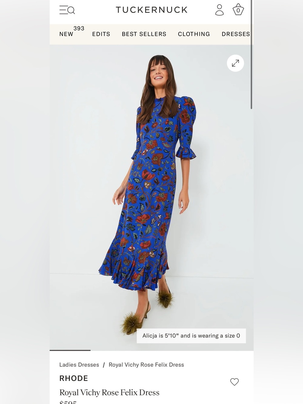 RHODE SZ 6 Royal Vichy Rose Felix Dress Orig $595 Excellent Condition